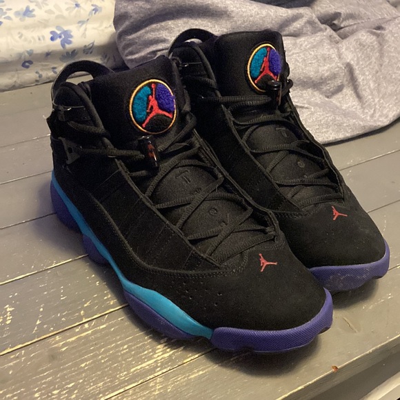 Jordan 6 rings size 10.5 color black teal and purple excellent condition - Picture 2 of 3